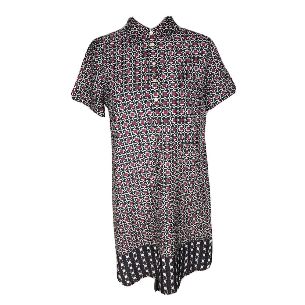 J.Crew Geometric Shift Dress Size 6 Red/Blue, Short Sleeve Collared Button Front
